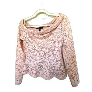 BCBGMaxAzria Blush Pink Lace Off-Shoulder Peplum Top Long Sleeve Size Small